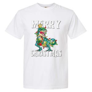 Christmas Dinosaur Tree Rex Pajamas Merry Christmas Boy Garment-Dyed Heavyweight T-Shirt