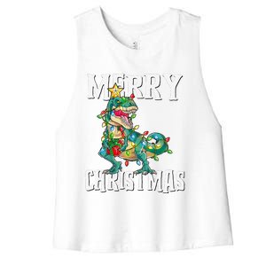 Christmas Dinosaur Tree Rex Pajamas Merry Christmas Boy Women's Racerback Cropped Tank