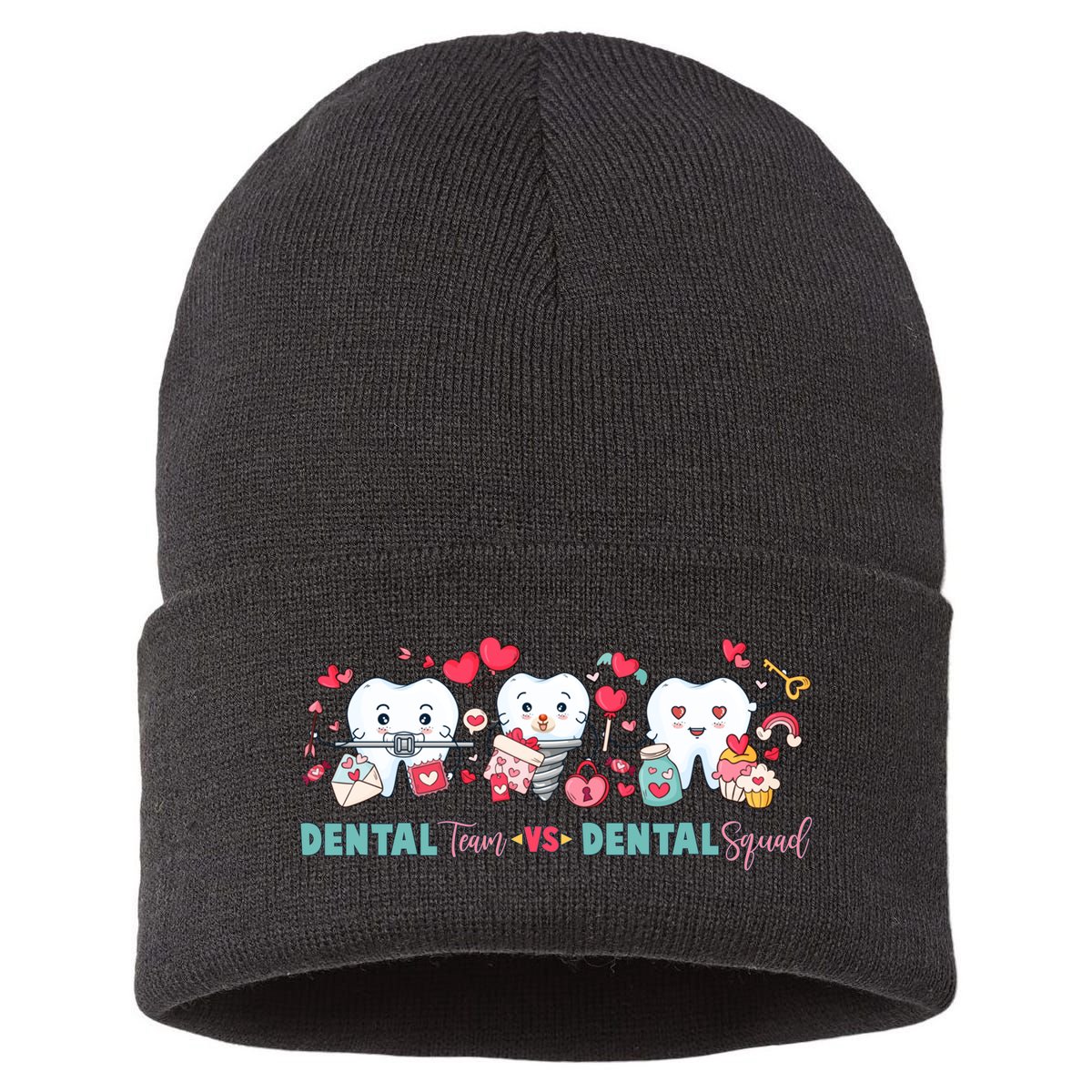 Cute Dental Team VS Dental Squad Sustainable Knit Beanie