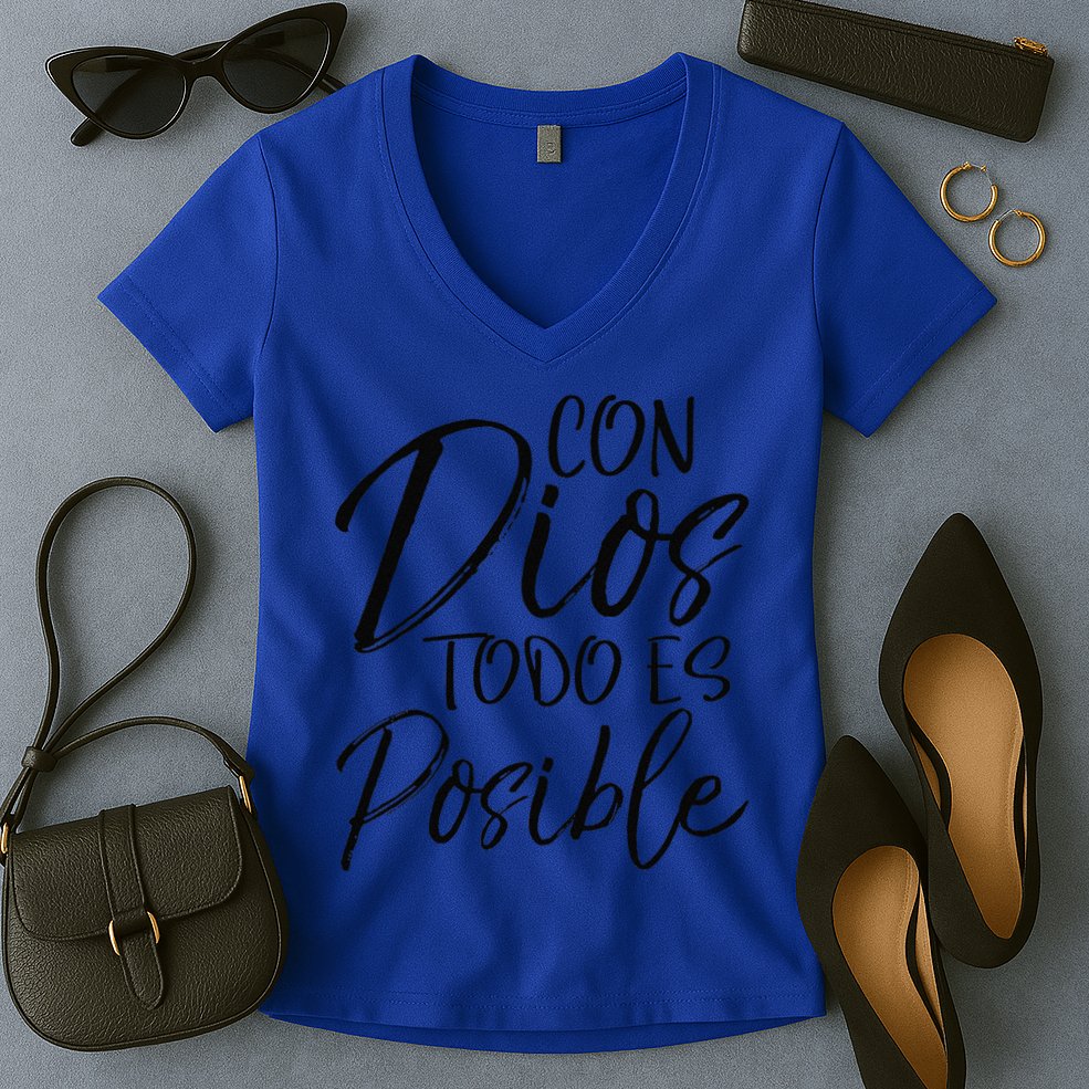 Con Dios Todo Es Posible Spanish Espanol Christian Women's V-Neck T-Shirt