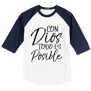 Con Dios Todo Es Posible Spanish Espanol Christian Baseball Sleeve Shirt