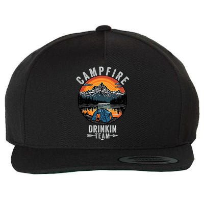 Campfire Drinking Team Funny Camping Outdoors Camp Fire Bonfire Nature Lover Wool Snapback Cap