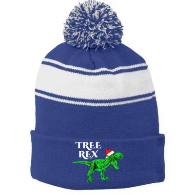 Christmas Dinosaur Tree Rex Funny Xmas Gift For Raptor Lover Gift Stripe Pom Pom Beanie