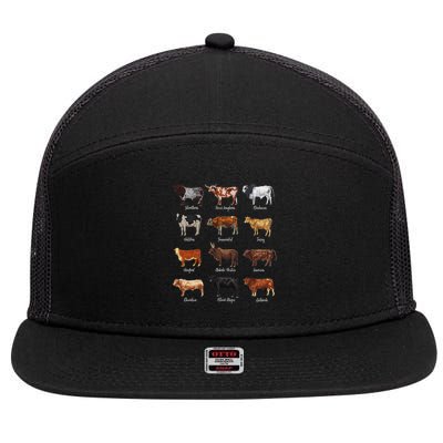 Cattle Drawings Types Of Cows 7 Panel Mesh Trucker Snapback Hat