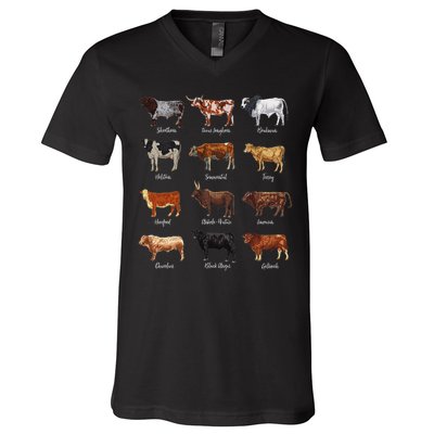 Cattle Drawings Types Of Cows V-Neck T-Shirt