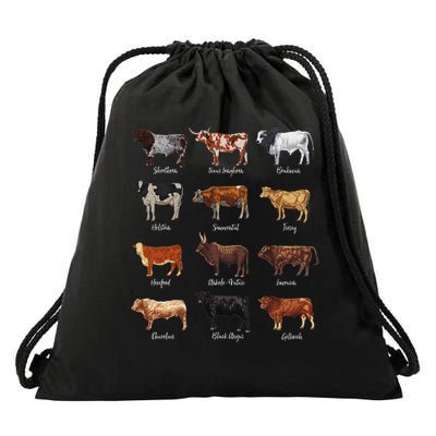 Cattle Drawings Types Of Cows Drawstring Bag