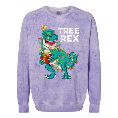 Christmas Dinosaur Tree Rex For Boy Pajamas Colorblast Crewneck Sweatshirt