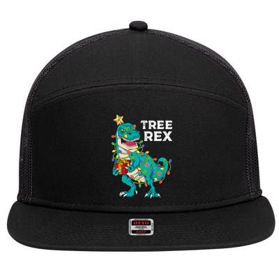 Christmas Dinosaur Tree Rex For Boy Pajamas 7 Panel Mesh Trucker Snapback Hat