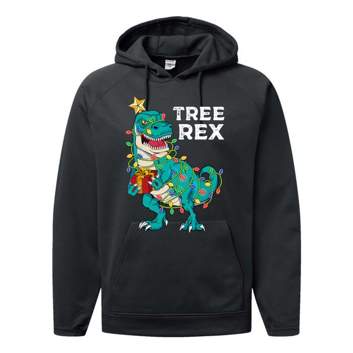 Christmas Dinosaur Tree Rex For Boy Pajamas Performance Fleece Hoodie