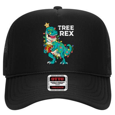 Christmas Dinosaur Tree Rex For Boy Pajamas High Crown Mesh Back Trucker Hat