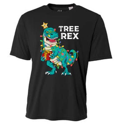 Christmas Dinosaur Tree Rex For Boy Pajamas Cooling Performance Crew T-Shirt