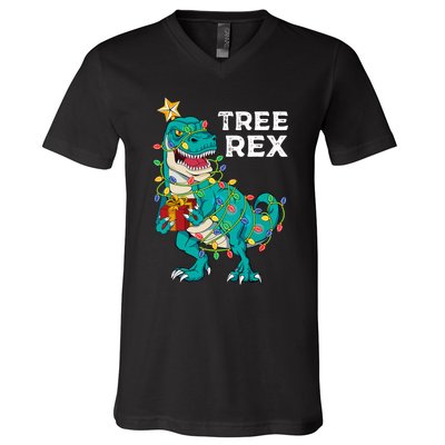 Christmas Dinosaur Tree Rex For Boy Pajamas V-Neck T-Shirt