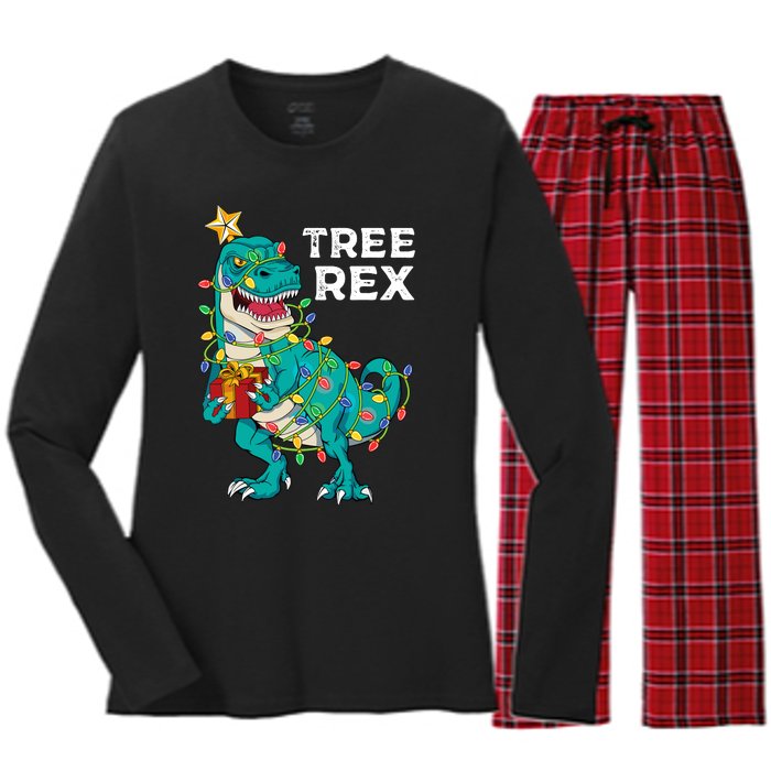 Christmas Dinosaur Tree Rex For Boy Pajamas Women's Long Sleeve Flannel Pajama Set 