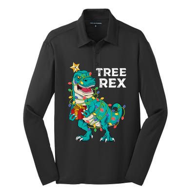 Christmas Dinosaur Tree Rex For Boy Pajamas Silk Touch Performance Long Sleeve Polo