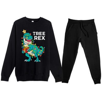 Christmas Dinosaur Tree Rex For Boy Pajamas Premium Crewneck Sweatsuit Set