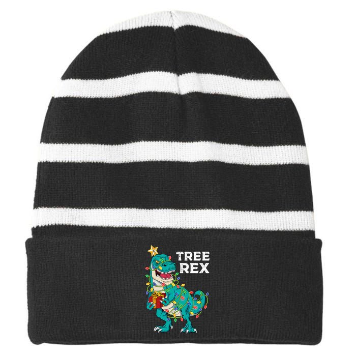 Christmas Dinosaur Tree Rex For Boy Pajamas Striped Beanie with Solid Band