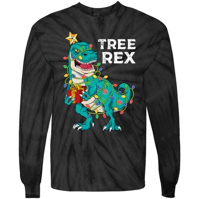 Christmas Dinosaur Tree Rex For Boy Pajamas Tie-Dye Long Sleeve Shirt