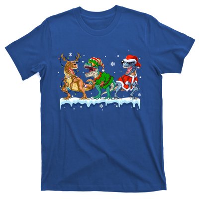 Christmas Dinosaur Tree Rex Lights Santa Elf Reindeer Gift T-Shirt