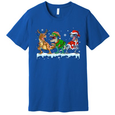 Christmas Dinosaur Tree Rex Lights Santa Elf Reindeer Gift Premium T-Shirt