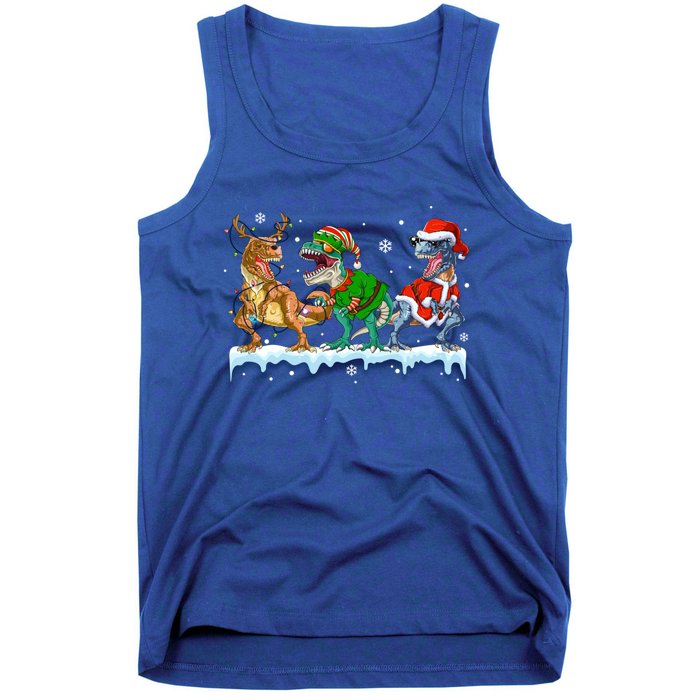 Christmas Dinosaur Tree Rex Lights Santa Elf Reindeer Gift Tank Top