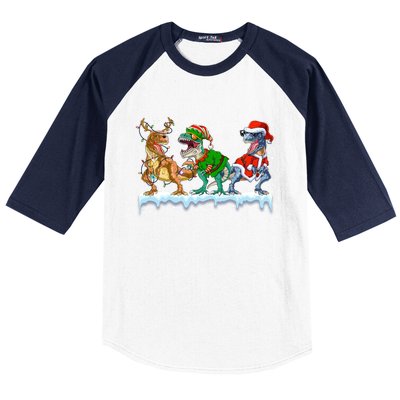 Christmas Dinosaur Tree Rex Lights Santa Elf Reindeer Gift Baseball Sleeve Shirt