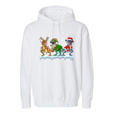 Christmas Dinosaur Tree Rex Lights Santa Elf Reindeer Gift Garment-Dyed Fleece Hoodie