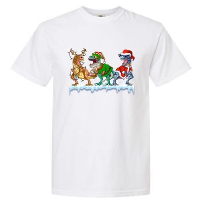 Christmas Dinosaur Tree Rex Lights Santa Elf Reindeer Gift Garment-Dyed Heavyweight T-Shirt