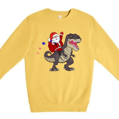 Christmas Dinosaur Tree Rex Pajamas Santa Claus Riding T Rex Meaningful Gift Premium Crewneck Sweatshirt