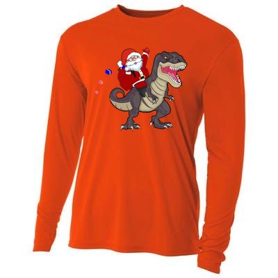 Christmas Dinosaur Tree Rex Pajamas Santa Claus Riding T Rex Meaningful Gift Cooling Performance Long Sleeve Crew