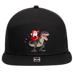 Christmas Dinosaur Tree Rex Pajamas Santa Claus Riding T Rex Meaningful Gift 7 Panel Mesh Trucker Snapback Hat