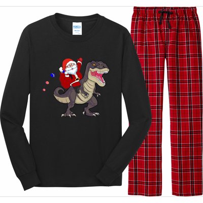 Christmas Dinosaur Tree Rex Pajamas Santa Claus Riding T Rex Meaningful Gift Long Sleeve Pajama Set