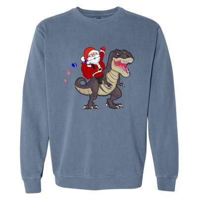 Christmas Dinosaur Tree Rex Pajamas Santa Claus Riding T Rex Meaningful Gift Garment-Dyed Sweatshirt