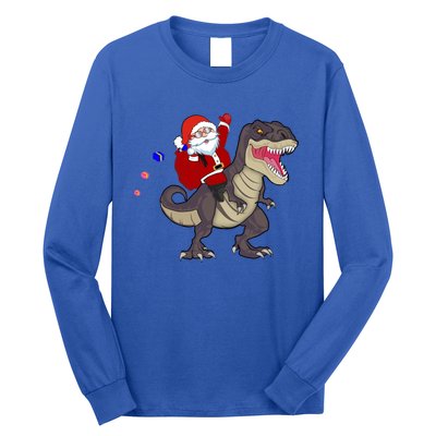 Christmas Dinosaur Tree Rex Pajamas Santa Claus Riding T Rex Meaningful Gift Long Sleeve Shirt