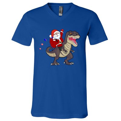 Christmas Dinosaur Tree Rex Pajamas Santa Claus Riding T Rex Meaningful Gift V-Neck T-Shirt