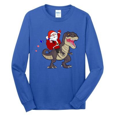 Christmas Dinosaur Tree Rex Pajamas Santa Claus Riding T Rex Meaningful Gift Tall Long Sleeve T-Shirt