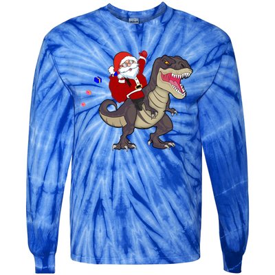 Christmas Dinosaur Tree Rex Pajamas Santa Claus Riding T Rex Meaningful Gift Tie-Dye Long Sleeve Shirt