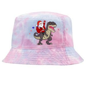 Christmas Dinosaur Tree Rex Pajamas Santa Claus Riding T Rex Meaningful Gift Tie-Dyed Bucket Hat