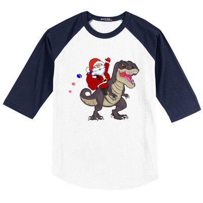 Christmas Dinosaur Tree Rex Pajamas Santa Claus Riding T Rex Meaningful Gift Baseball Sleeve Shirt