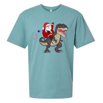 Christmas Dinosaur Tree Rex Pajamas Santa Claus Riding T Rex Meaningful Gift Sueded Cloud Jersey T-Shirt