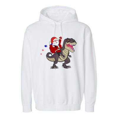 Christmas Dinosaur Tree Rex Pajamas Santa Claus Riding T Rex Meaningful Gift Garment-Dyed Fleece Hoodie