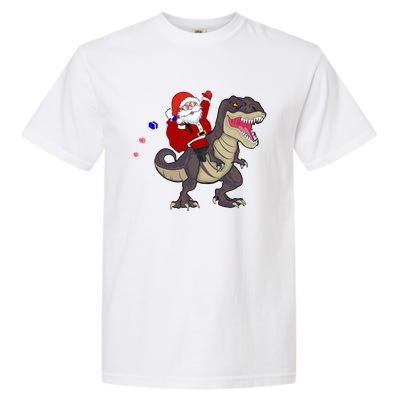 Christmas Dinosaur Tree Rex Pajamas Santa Claus Riding T Rex Meaningful Gift Garment-Dyed Heavyweight T-Shirt