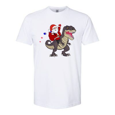 Christmas Dinosaur Tree Rex Pajamas Santa Claus Riding T Rex Meaningful Gift Softstyle CVC T-Shirt