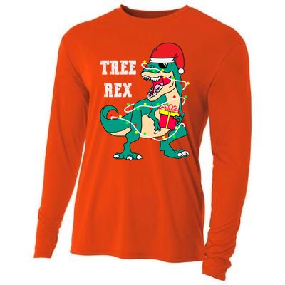 Christmas Dinosaur Tree Rex Cute Gift Cooling Performance Long Sleeve Crew