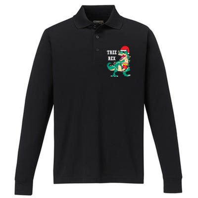 Christmas Dinosaur Tree Rex Cute Gift Performance Long Sleeve Polo