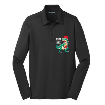 Christmas Dinosaur Tree Rex Cute Gift Silk Touch Performance Long Sleeve Polo