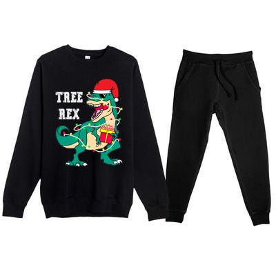 Christmas Dinosaur Tree Rex Cute Gift Premium Crewneck Sweatsuit Set