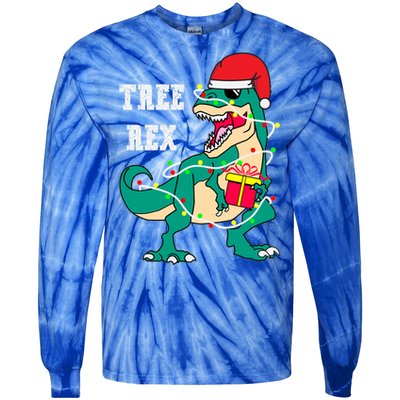 Christmas Dinosaur Tree Rex Cute Gift Tie-Dye Long Sleeve Shirt