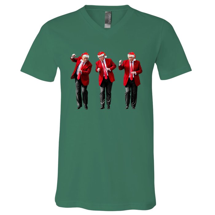 Christmas Donald Trump President 2024 Dancing Funny Santa V-Neck T-Shirt