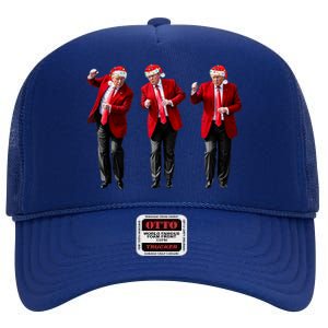 Christmas Donald Trump President 2024 Dancing Funny Santa High Crown Mesh Back Trucker Hat