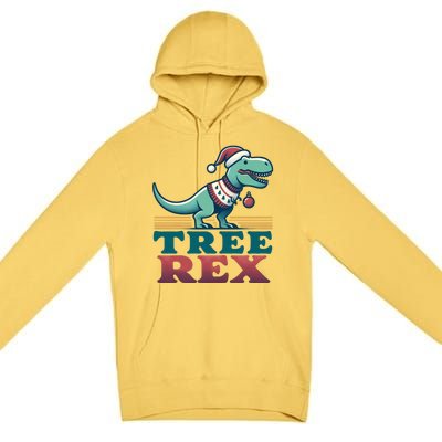 Christmas Dinosaur Tree Rex Retro Groovy Xmas Style Cute Gift Premium Pullover Hoodie